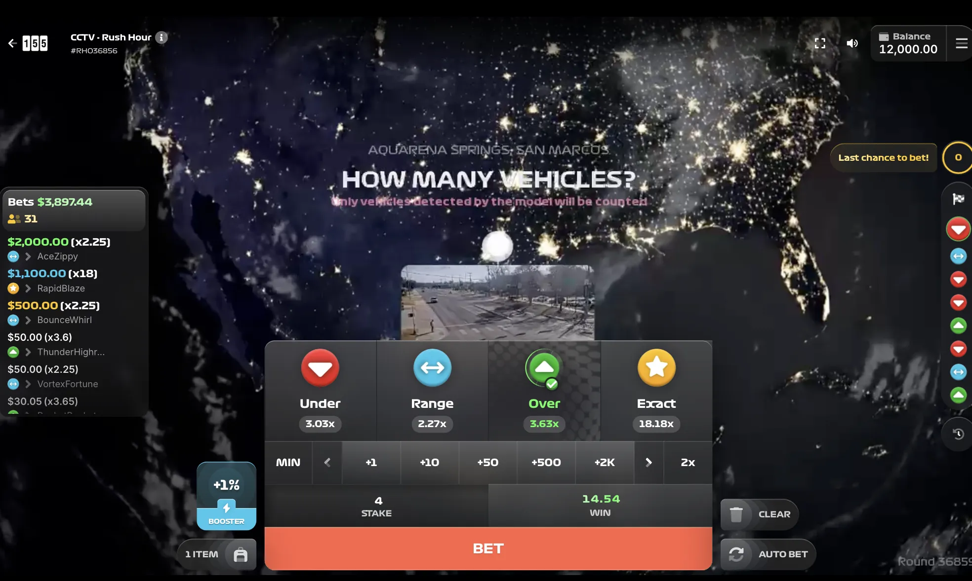 CCTV Rush Hour 산 마르코 야간 세션 - 언더, 레인지, 오버, 정확 베팅 유형